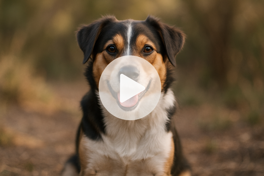 dog photo with play button