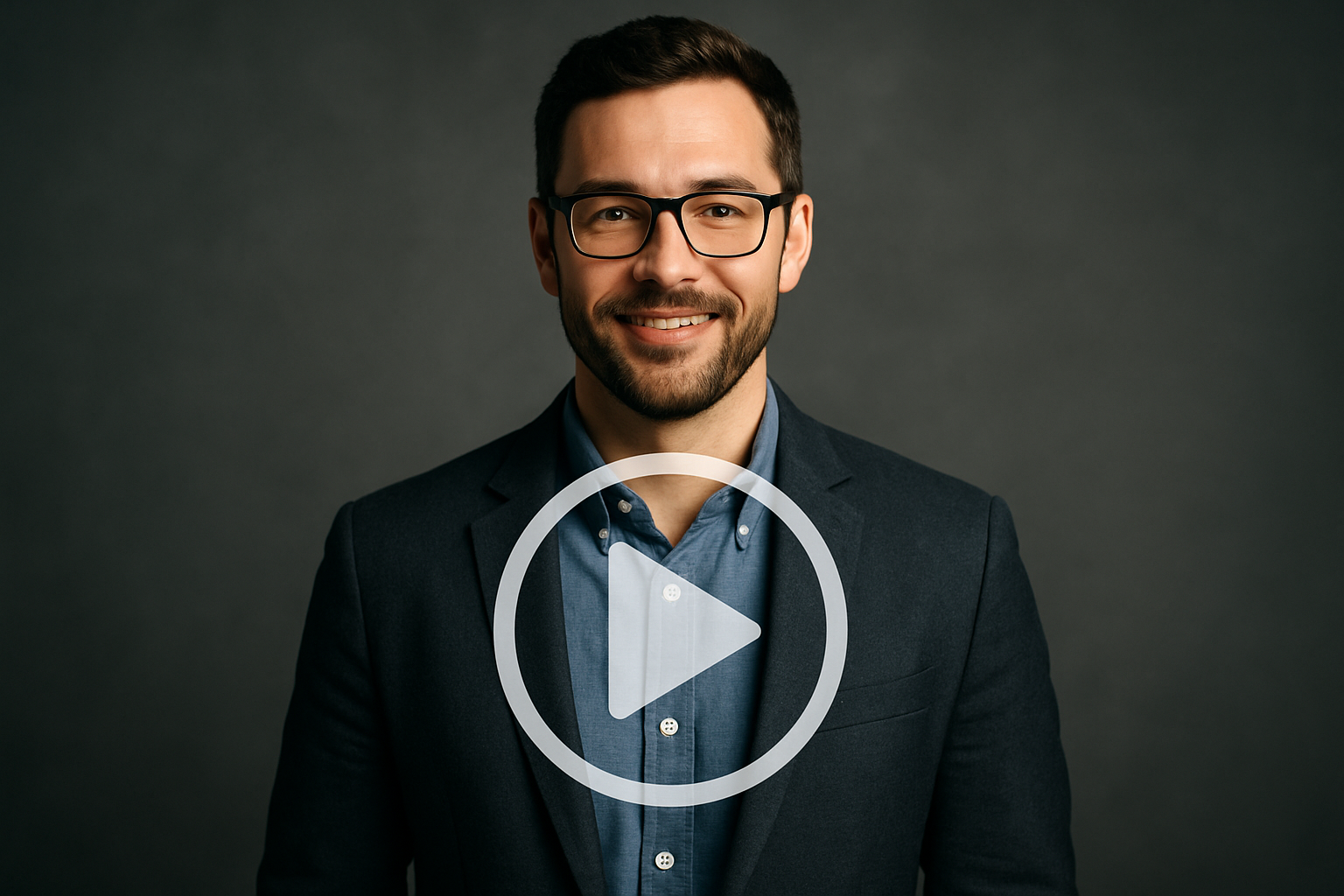 photo of a man with play button inside 