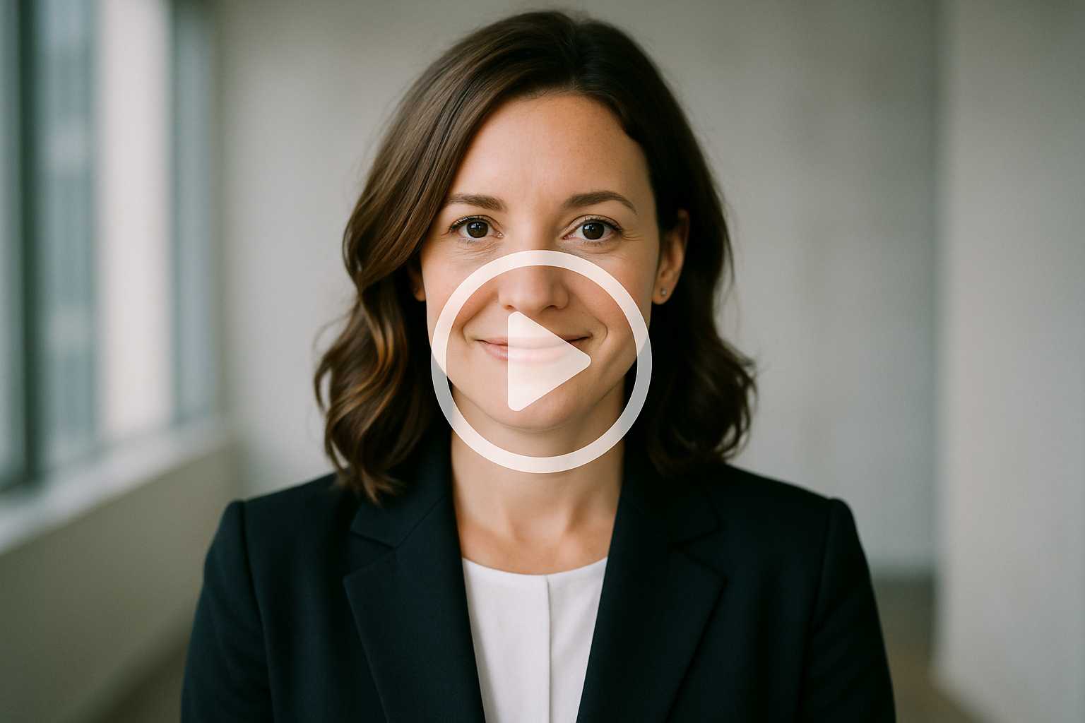 photo of a woman with play button inside 